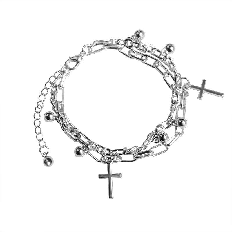 Japan and South Korea trend stacked cross bracelet ins simple light luxury exquisite girlfriend jewelry titanium steel bracelet men's tide