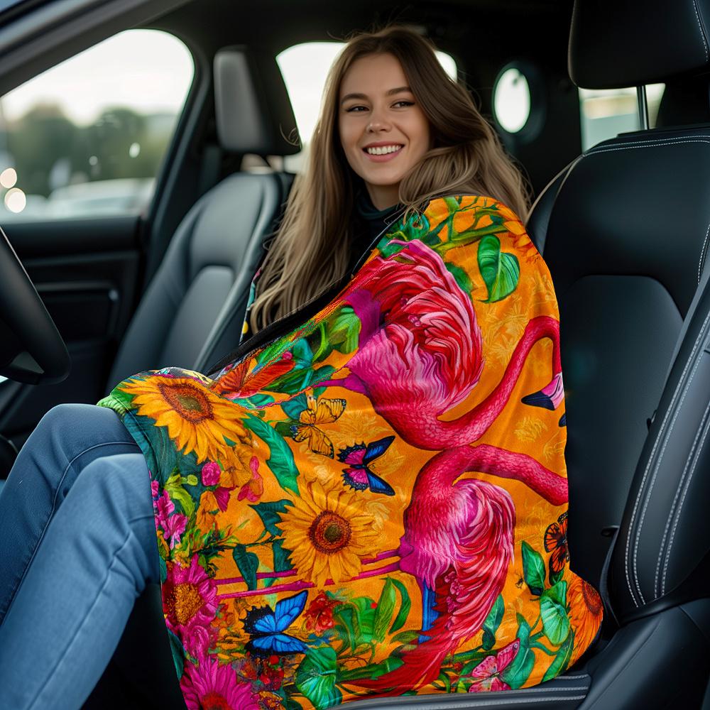 Flamingo Sunflower Butterfly Garden Fleece Blanket Tropical Floral Art Soft Throw Blanket Vibrant Summer Decor Gift for Nature