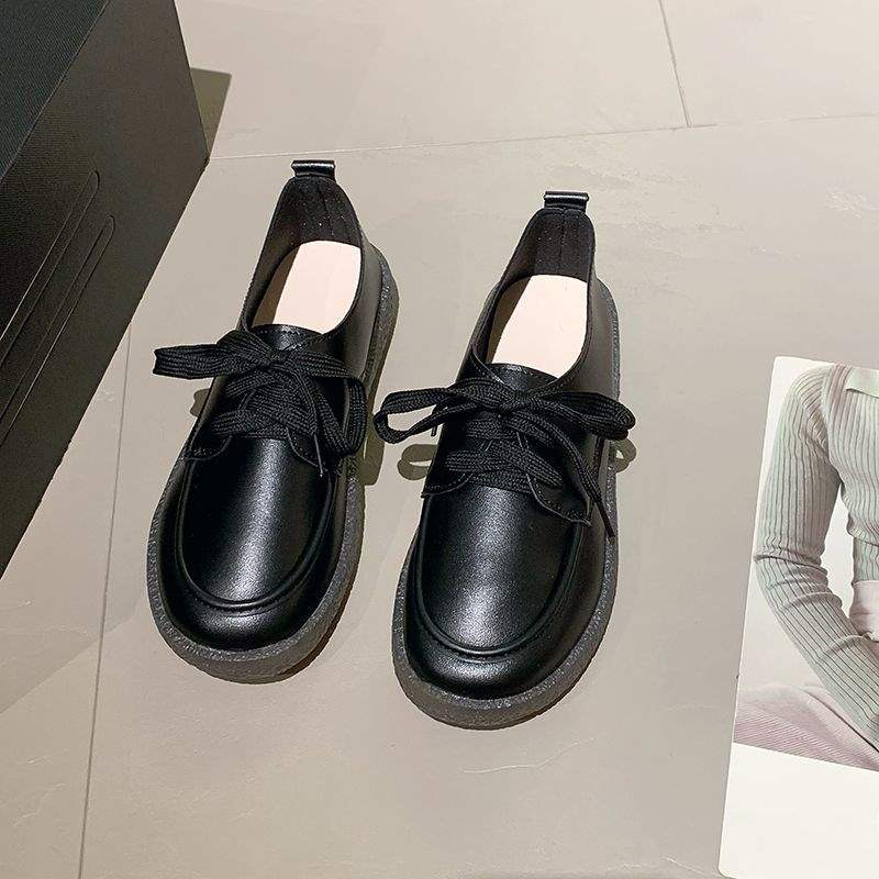 Beef tendon sole simple soft surface soft sole small leather shoes women's autumn new Korean version versatile lace-up going out casual single shoes