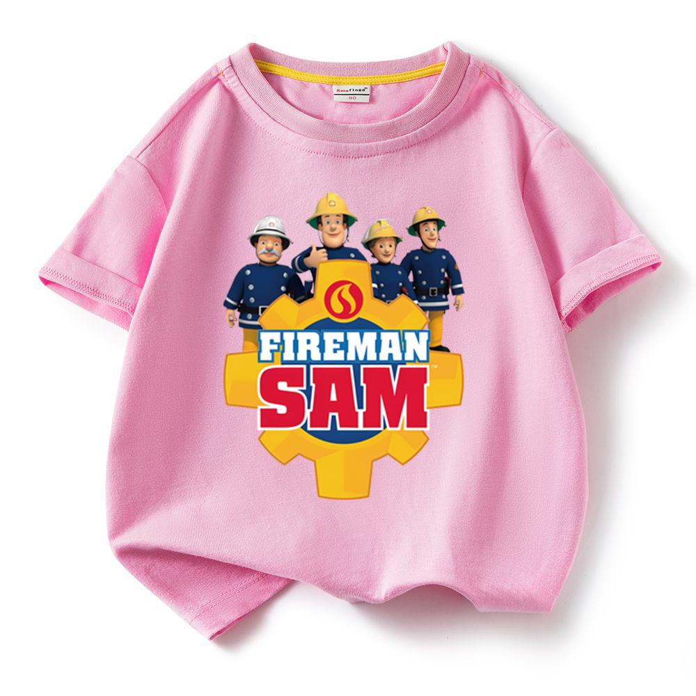 Kids Cotton Tshirt Fireman Sam Boys Girls Cartoon O-Neck Tee Toddler Short Sleeved Tshirt Childrens Summer Clothing Fashion Top
