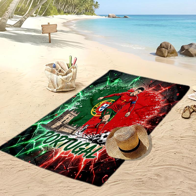 Portugal Fußball Print Strandtuch Schnelltrocknend Super Saugfähig Weiches Badetuch für Schwimmen Strand Reisen Fan Souvenir Geschenk