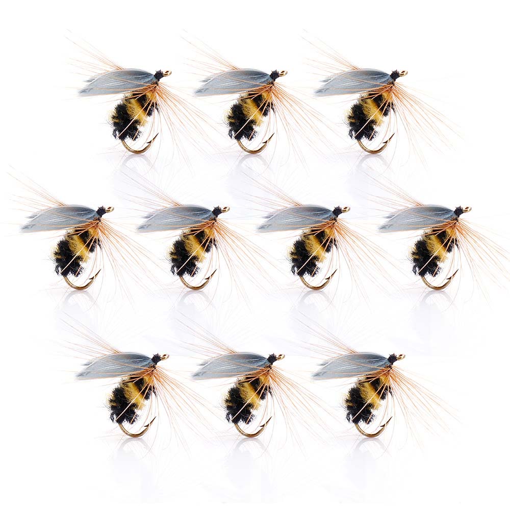 10pcs #10 Bionic Bee Fly Fishing Flies Dry Artificial Lures Trout Fly Tying Materials Floating Lure Fishing Flies Bait