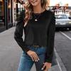 Womens Winter Stretch Velvet Casual Round Neck Fitted Puff Sleeve Long Top