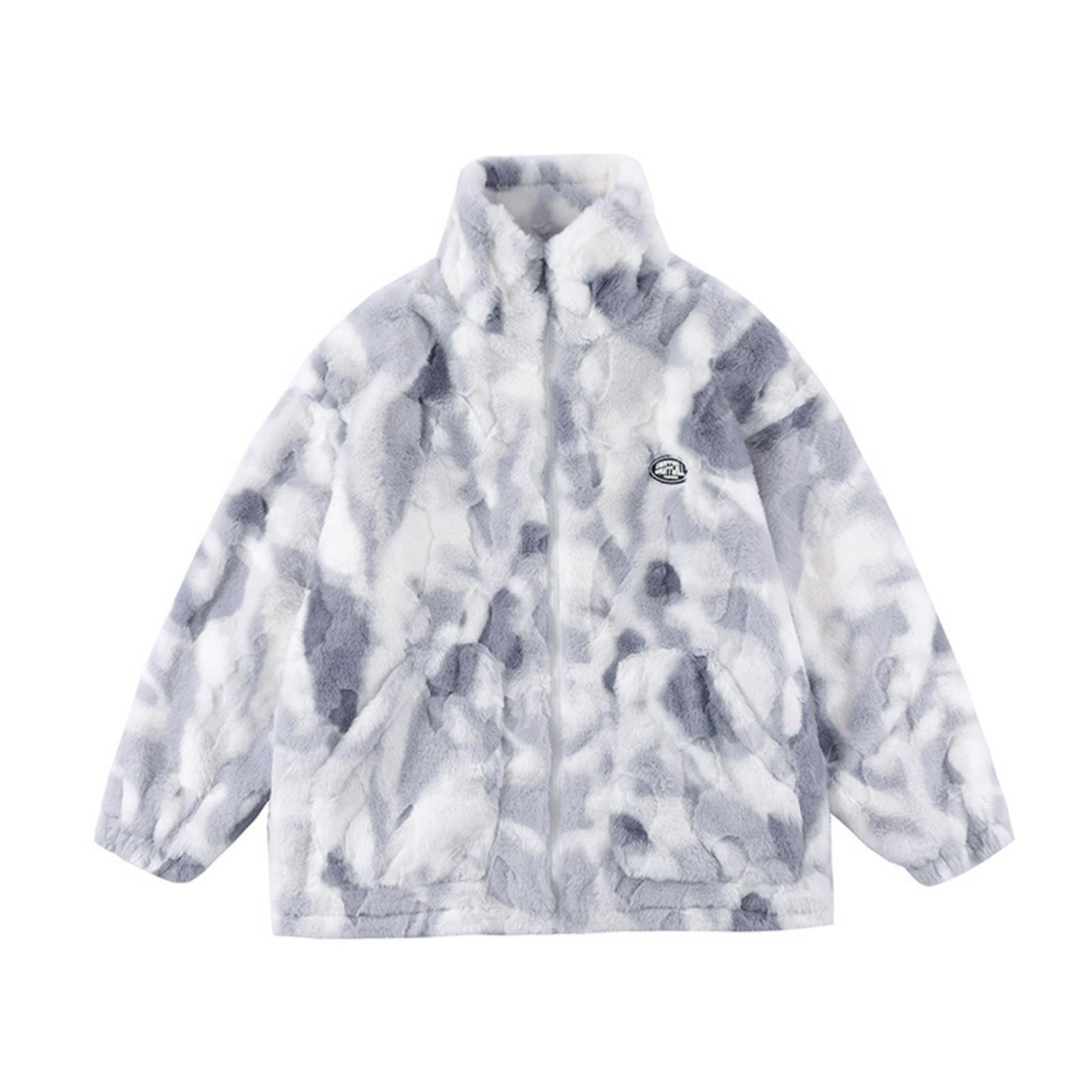 

Women s Winter Tie-Dye Long Sleeve Zipper Pocket Plush Coat Women s Plush Jacket M