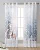 Snow Winter Christmas Tree Frost Deer Chiffon Sheer Curtains for Living Room Bedroom Decoration Window Voiles Tulle Curtain