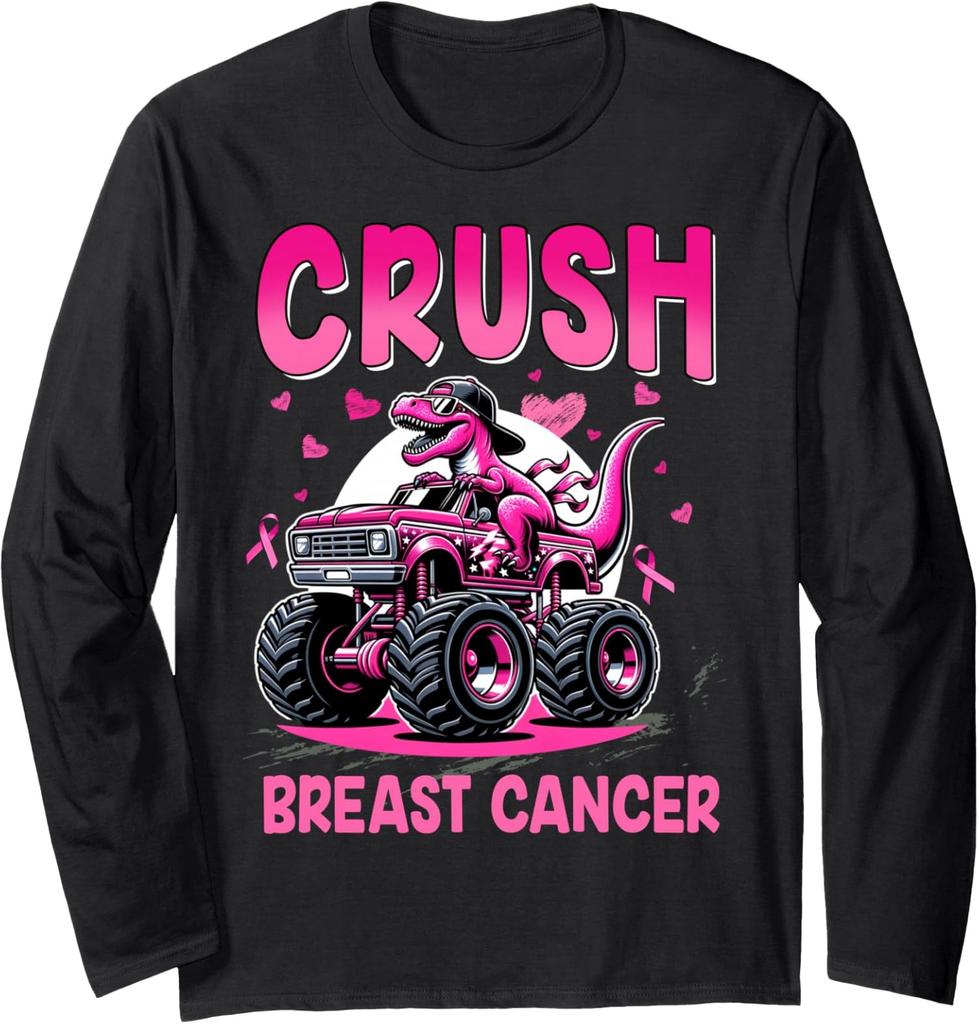 Crush Breast Cancer Awareness Monster Truck Funny Long Sleeve T-Shirt