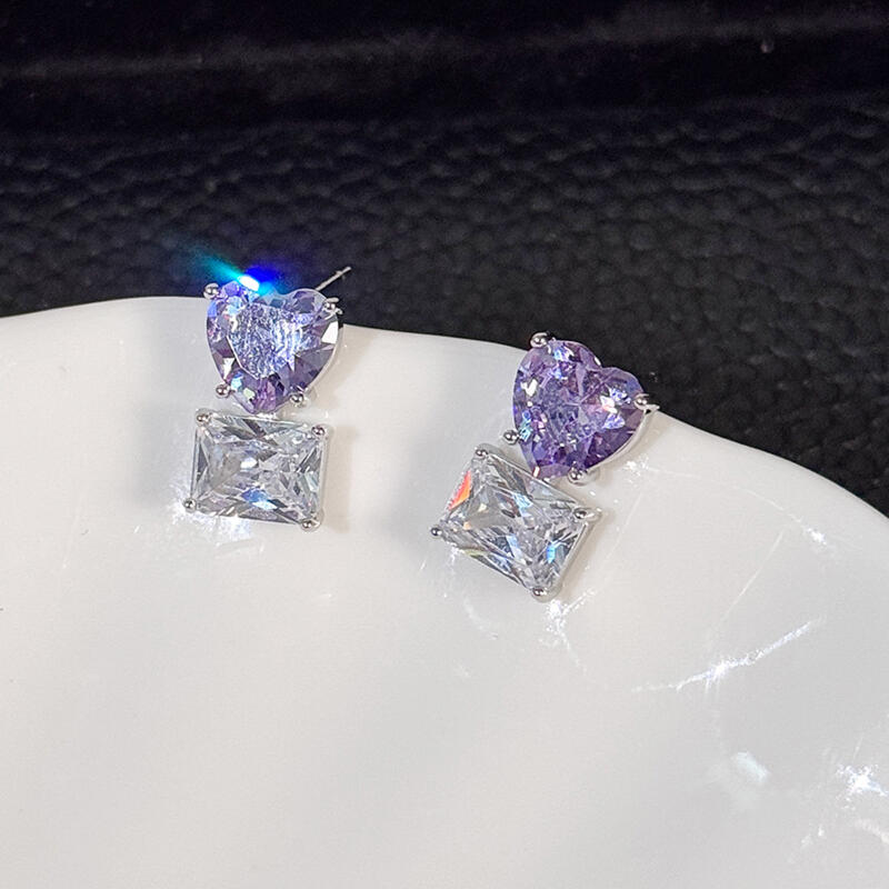 2026 Sparkling Purple Heart-Shaped Zircon Earrings for Women Girls New Popular Compact Stud Earrings Daily Jewelry Accessories