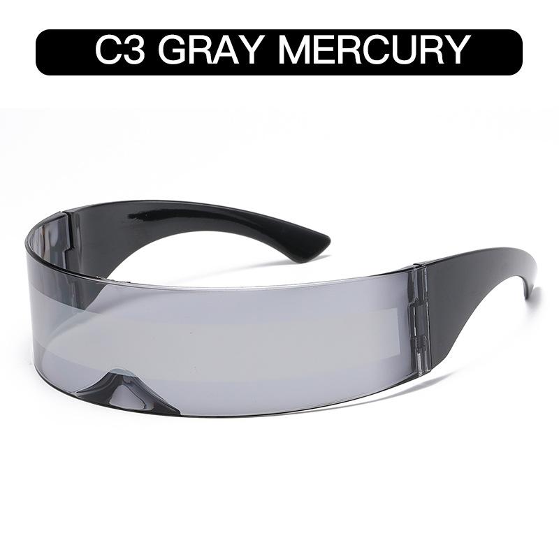Y2K Future Warrior Rimless Sunglasses One Piece Lens Wrap Around Cyber Punk Futuristic Men Women Hip Hop Party Sun Glasses