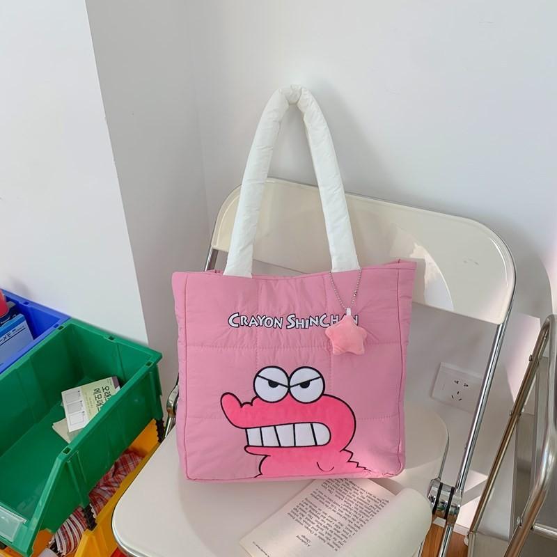 Fashion Cartoon Down Cloth Handbag Bag Four-color Shoulder Bag Cute Soft Cute Cat Tote Bag Large-capacity Bag