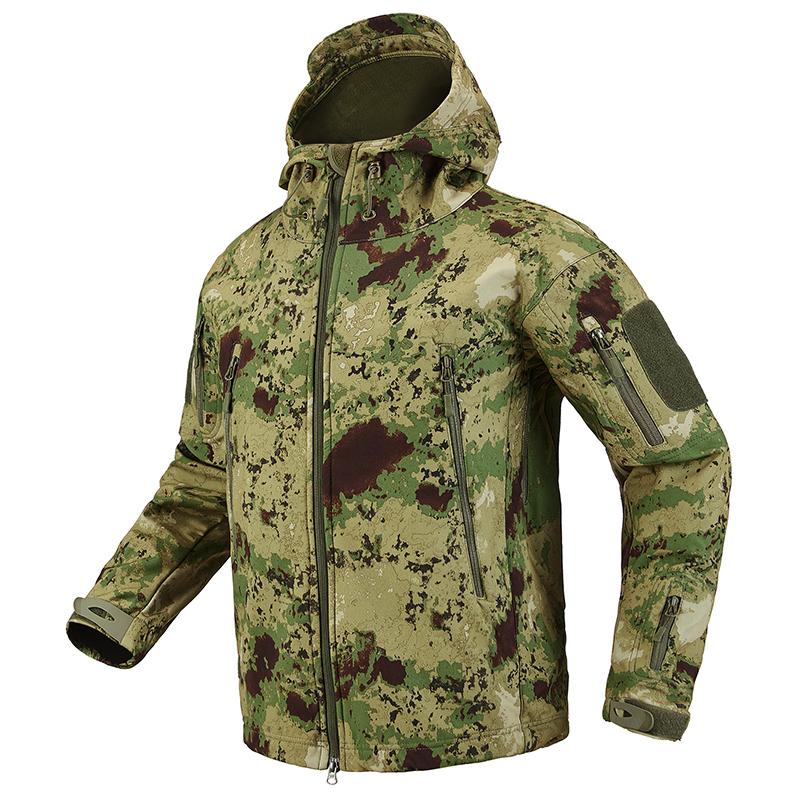 Veste militaire softshell pour homme, veste de camouflage tactique en polaire imperméable, manteau coupe-vent d'extérieur à capuche en peau de requin