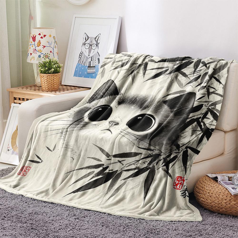 Ink Wash Cats  Print Flannel Blanket, High quality Comfortable for All Seasons, Home Decor, Warmth and Comfort