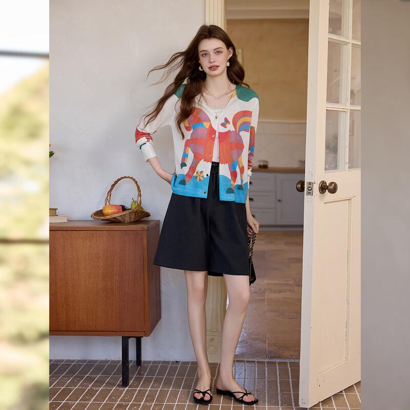 Artistic Horse Print Knit Cardigan