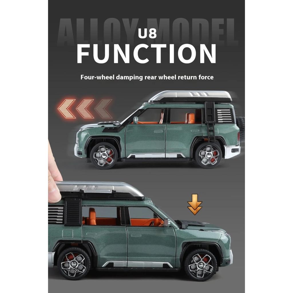 Maßstab 1/24 BYD LOOK UPAT U8 Offroad-Version Legierung SUV Diecast-Modell Sound & Licht Rückziehspielzeug Trendiges Ausstellungsornament Geschenk für Kinder