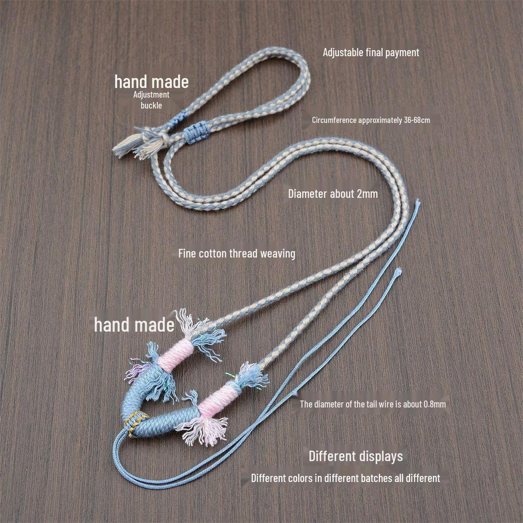 Hetian Jade Beeswax Tangka Rope Necklace with Multi-Treasure Hand-Rubbed Cotton Thread Tassels - DIY Weaving Accessory.