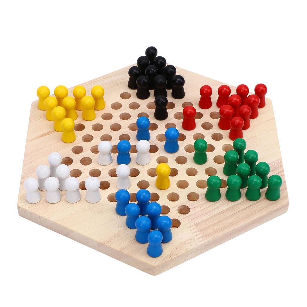 Chinese Checkers Board Game Set 6 Color Pegs Eductaional Wooden Game Board for Adults Kids Logic Training