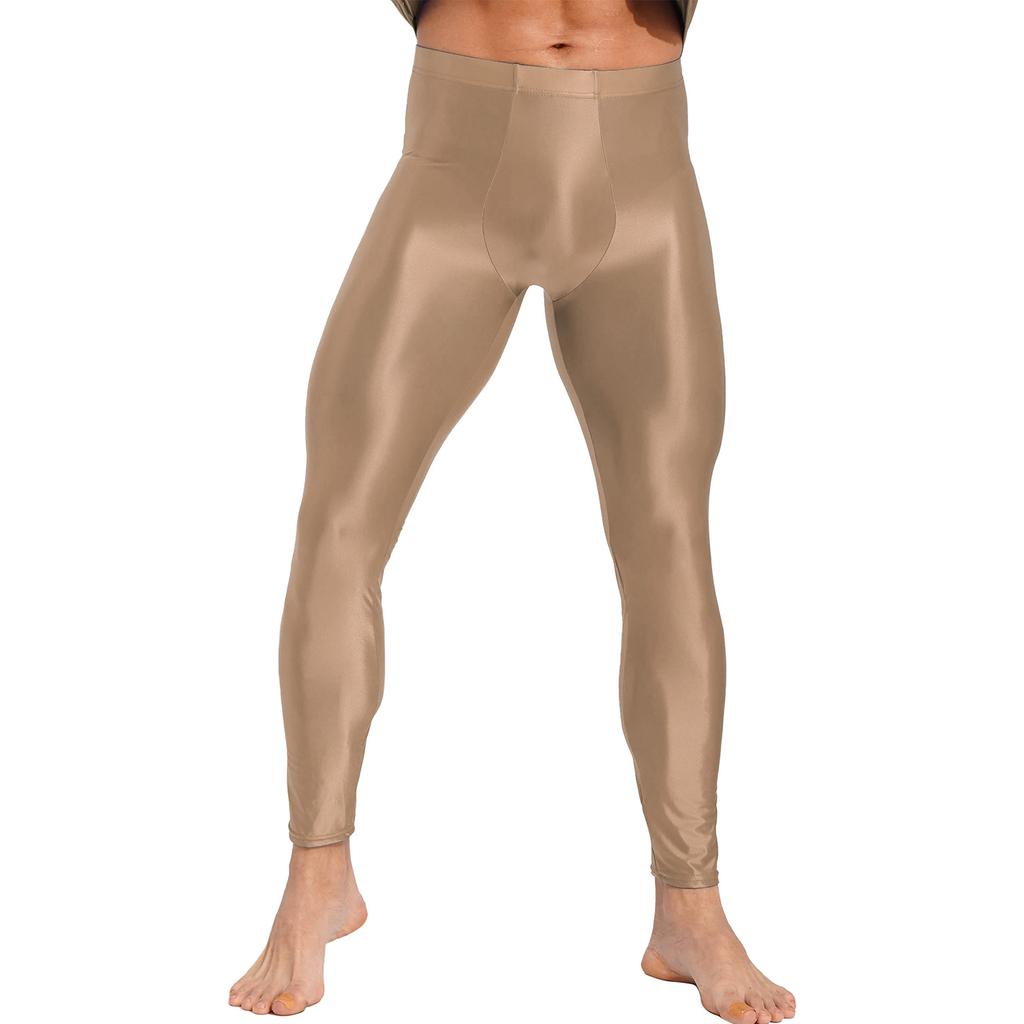 Herren Unifarbene Leggings Elastischer Bund Glänzendes Finish Skinny Hosen Fitness Training Laufen Yoga Übung
