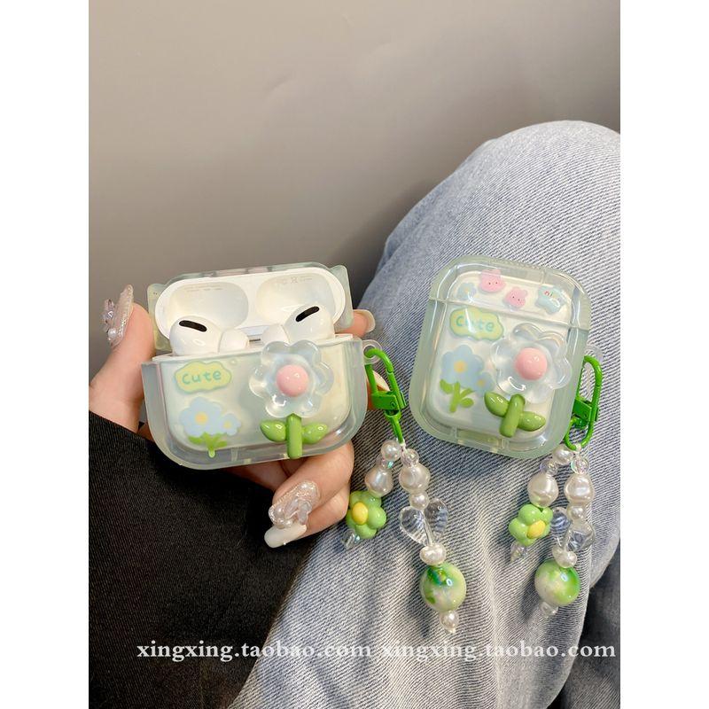 

INS Fresh Green Flowers for AirPods Pro2 Apple Protective Case Airpods4 Bluetooth 3 Generation Earphone Case airpods3 Square green flowers + chain