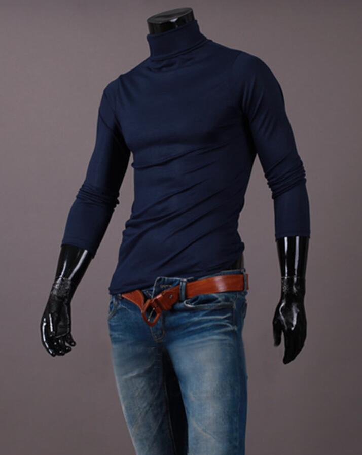 Spring and Autumn Men's Slim Fit Stand Up Collar Base Shirt, High Neck Long Sleeved T-shirt, Casual Versatile Solid Color Pullover
