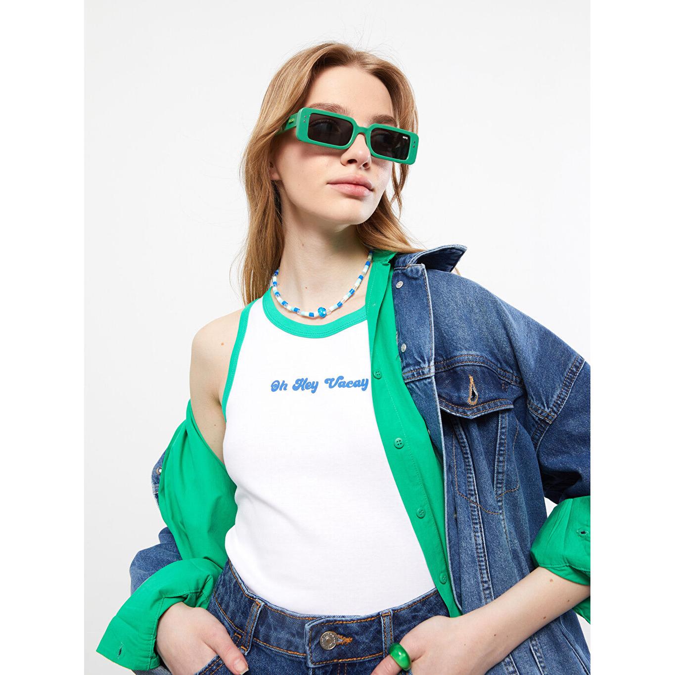 

LCW CASUAL Хлопковая женская футболка с круглым вырезом и принтом цвета экрю