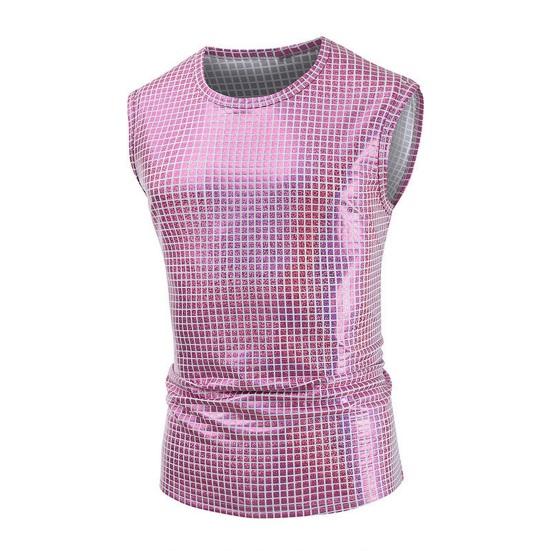 Men Club Vest O Neck Smooth Glossy Surface Check Sleeveless Slim Fit Soft Mid
