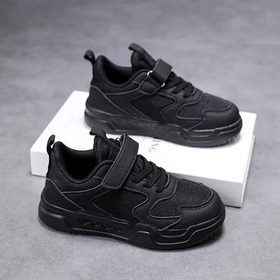 Sapatos brancos pequenos para crianças sapatos de lona 2025 novos malha respirável couro à prova d'água meninos e meninas sapatos esportivos pretos