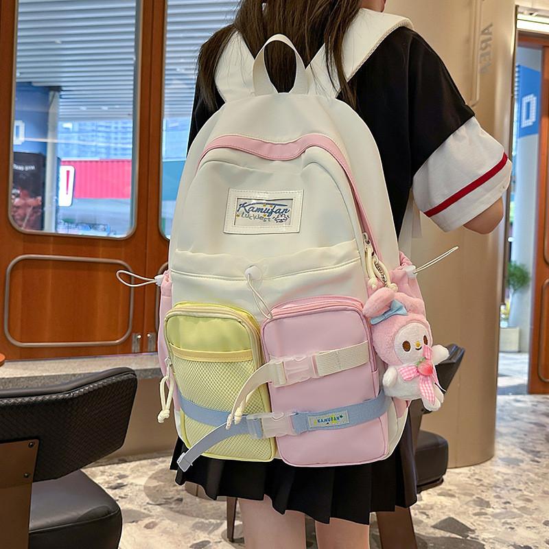 Nylon Student Backpack For Girls With Breathable Design And Geometric Pattern For School And Daily Use