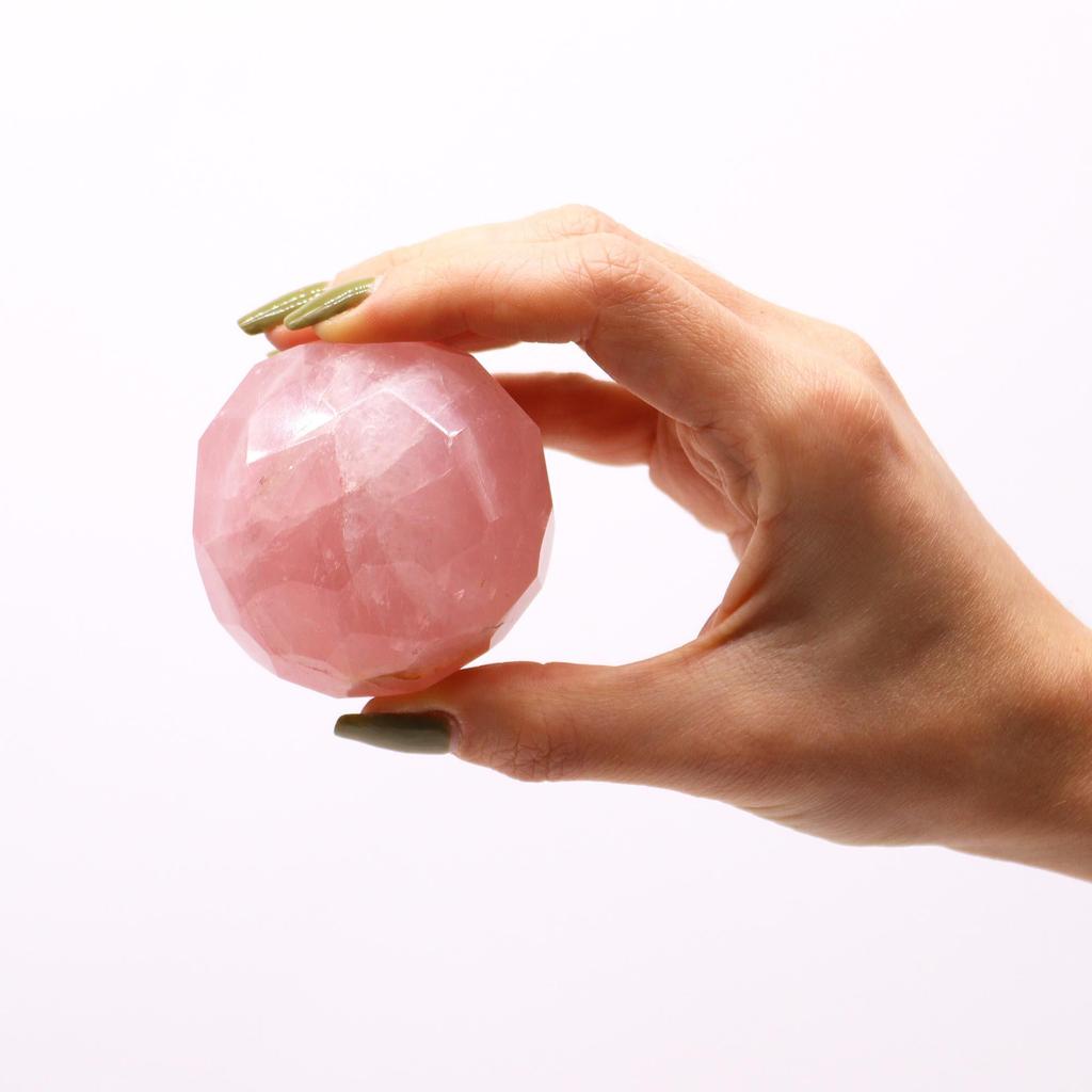 Rose Quartz Crystal Sphere Faceted With Stand 2-Piece