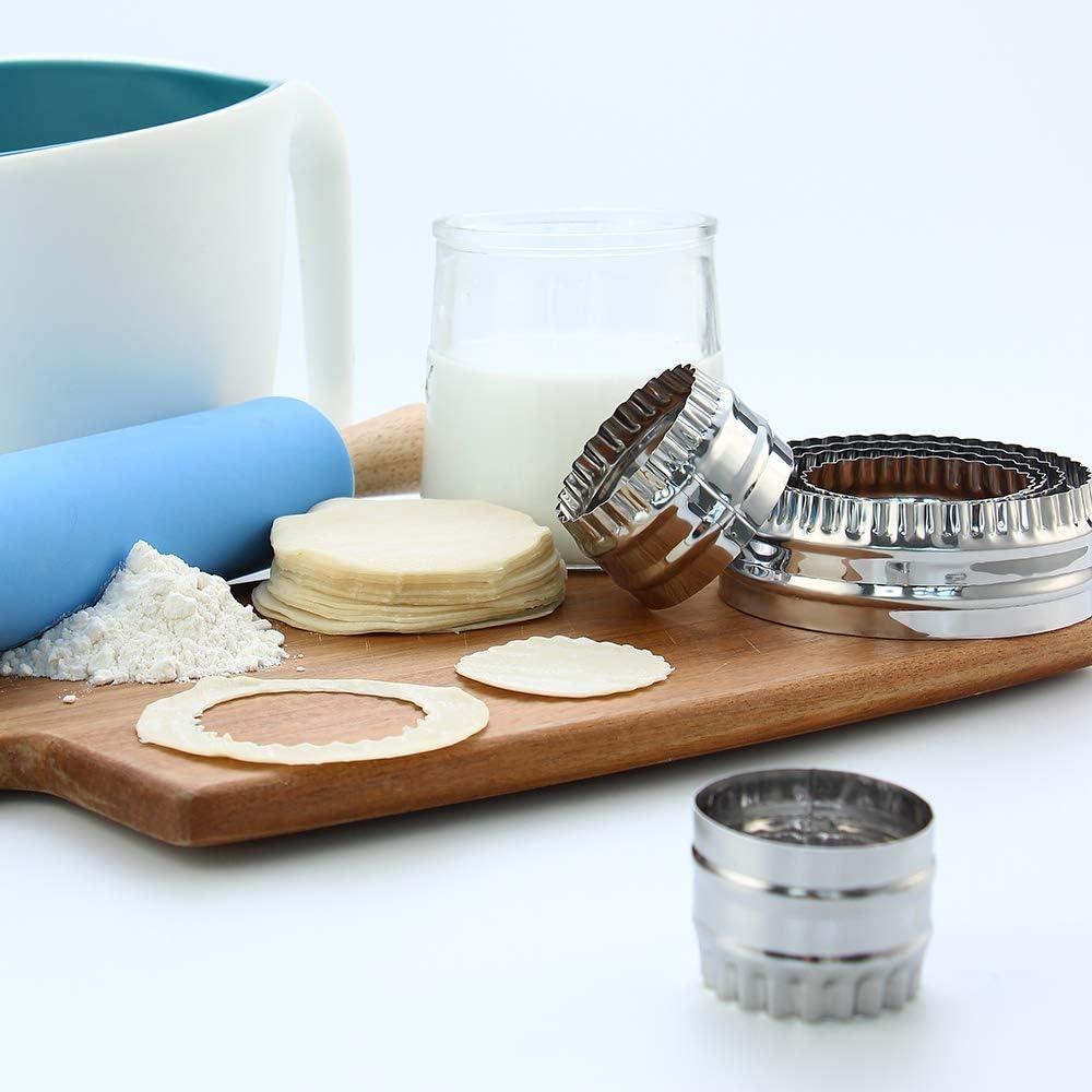 6Pcs Hand Press Type Wavy Hem Biscuit Cutter Stainless Steel Dumplings Wrappers Mold Dough