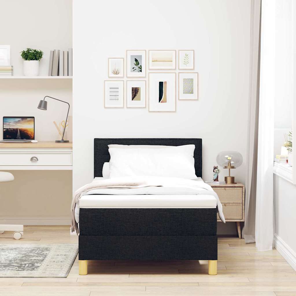 LED Box Spring Bed with Headboard Black 90 x 190 cm Fabric