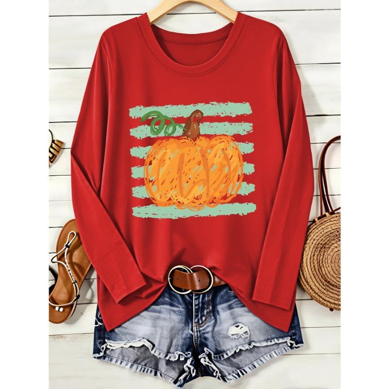Women's hand-painted printed simple and fashionable round neck long-sleeved T-shirt