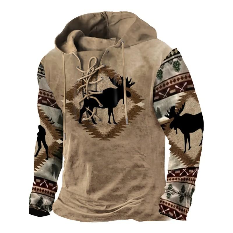 Herren Kapuzenpullover Lockerer Schnitt Mit 3D Digitalem Tierdruck Air Layer Stoff Langarm Freizeit Oberteil Alles