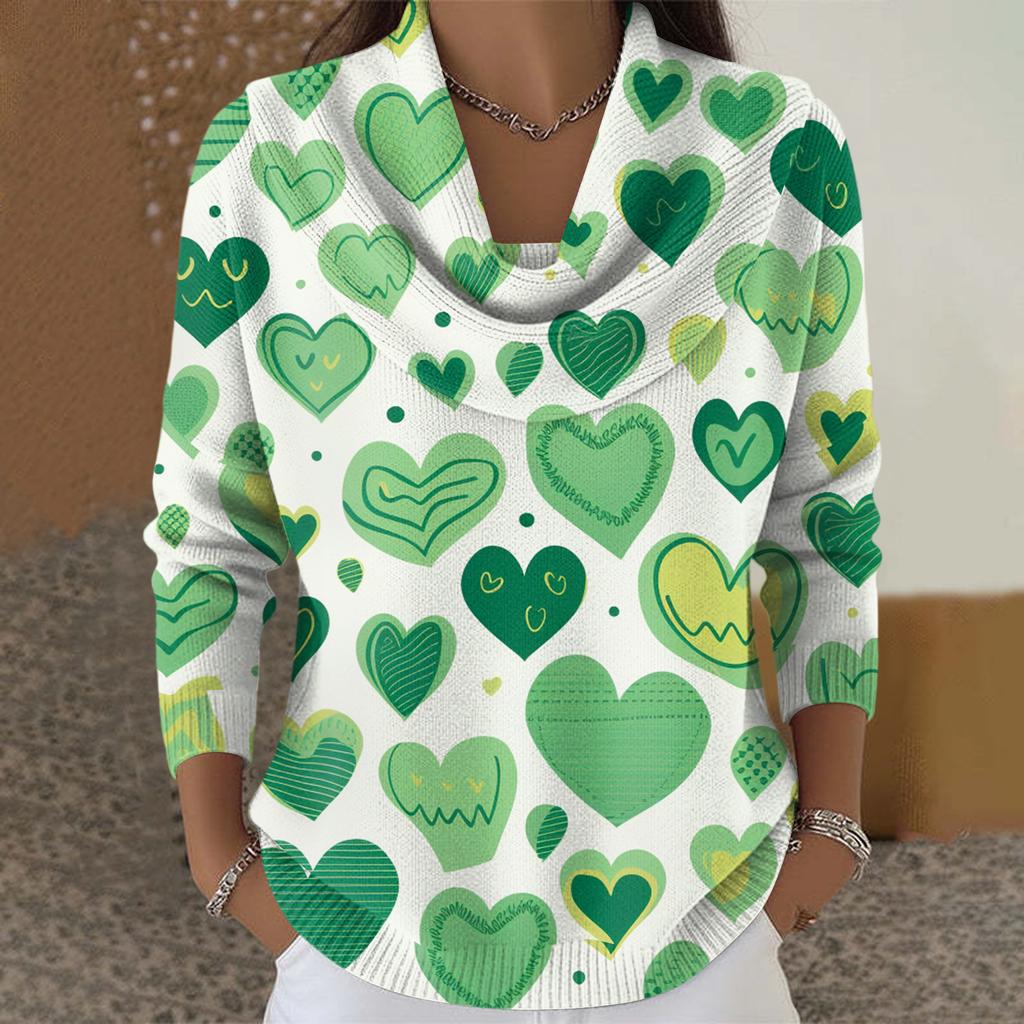 Dámský ležérní a módní svetr s dlouhým rukávem a potiskem, kulatým výstřihem