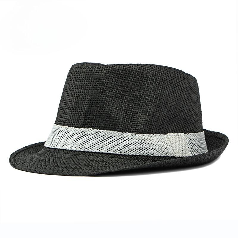 

Summer Straw Fedora Hat for Men Women Breathable Mesh Jazz Hat Sun Protection Beach Sun Hat Vintage Panama Cap Casual Trilby M（56-58cm） чорний/білий