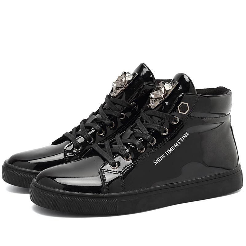 

Осенние Роскошные Синие Высокие Кроссовки Обувь для Скейтборда Платформа Нескользящие Мужские Повседневные Туфли Большого Размера Лакированная Кожа Мужские Кроссовки 47 чёрный