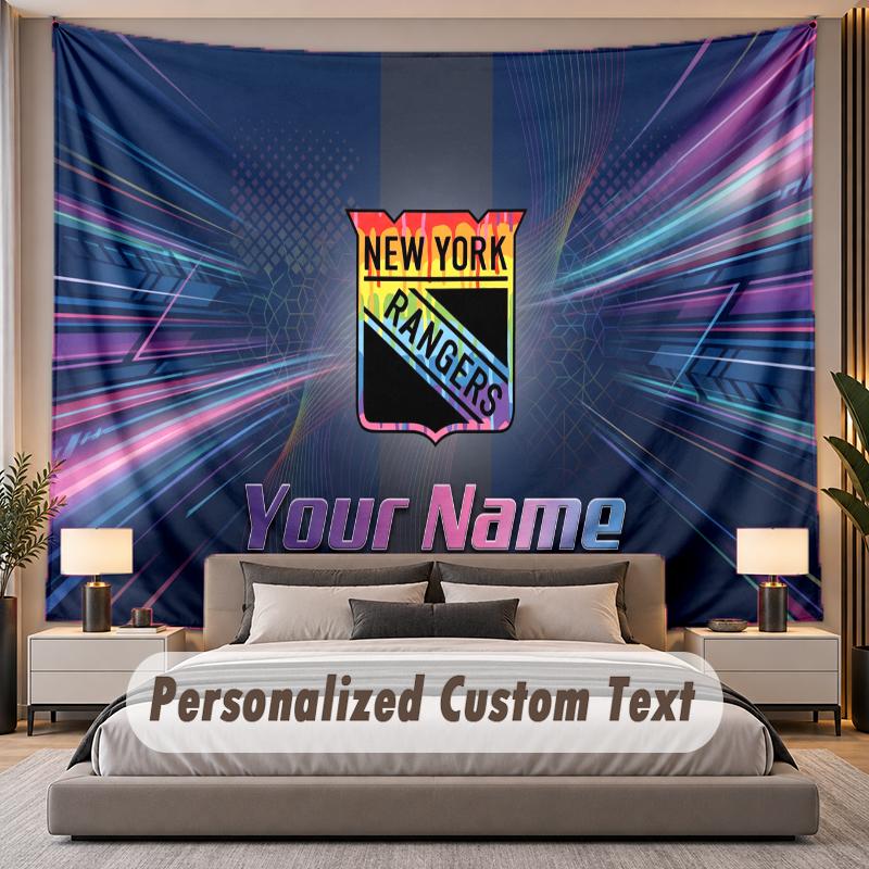 Custom Name Text Tapestry New York Rangers Personalized Polyester Wall Tapestry For Bedroom And Room