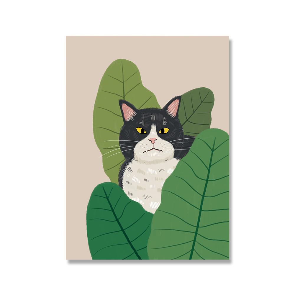 

Ботанический черный кот, настенная живопись на холсте, стиль бохо, постер с животными, принты с тропическими растениями, забавные кухонные картины для домашнего декора 21x30cm No Framed