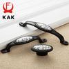 KAK Black Emboss Wardrobe Door Handles Marble Ceramic Cabinet Handles Drawer Knobs American Style Furniture Hardware Pulls