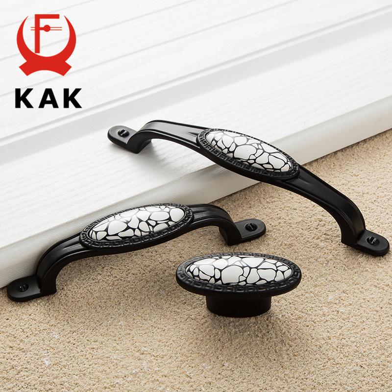 KAK Black Emboss Wardrobe Door Handles Marble Ceramic Cabinet Handles Drawer Knobs American Style Furniture Hardware Pulls