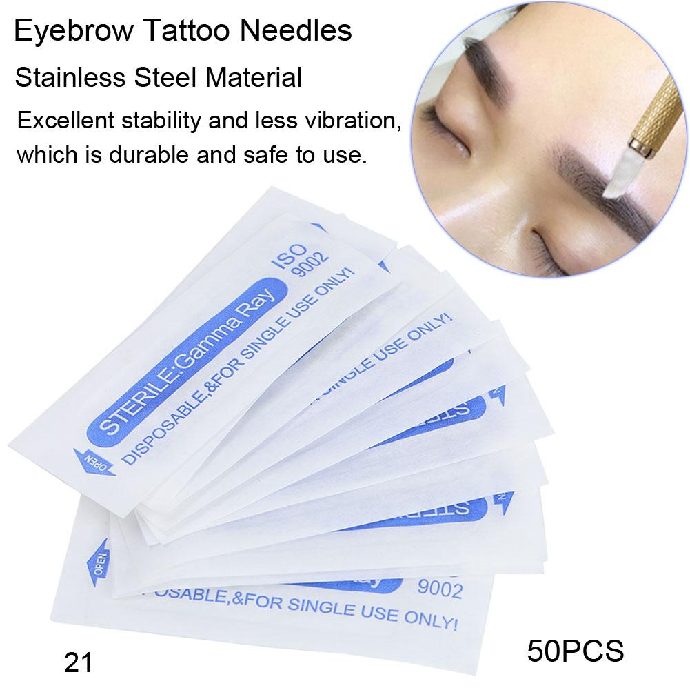 50pz Aghi per Microblading Sopracciglia Sopracciglia Occhi Labbra Aghi per Tatuaggio 9 12 14 16 21 Punte