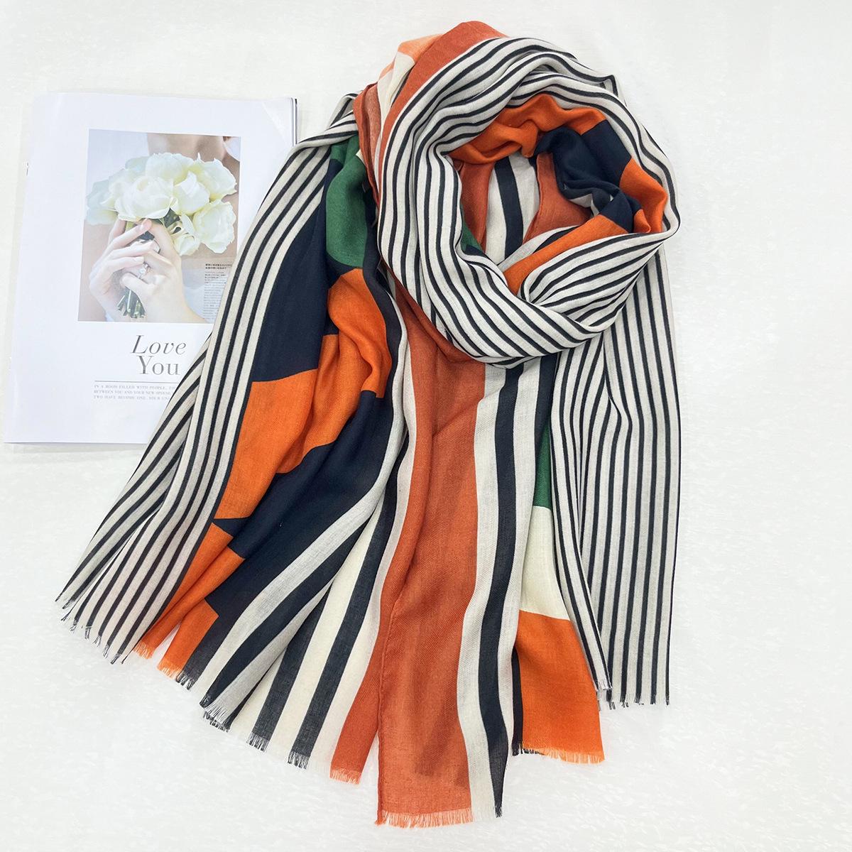 

Fashionable Women s Geometric Cotton Linen Scarf - Versatile, Lightweight Shawl for Spring/Summer Travel and Sun Protection Above 175cm помаранчевий