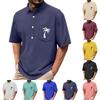 Men's Summer Solid Color Print Four-sided Stretch Lapel Button Pocket Shirt Casual Sports Short-sleeved Top