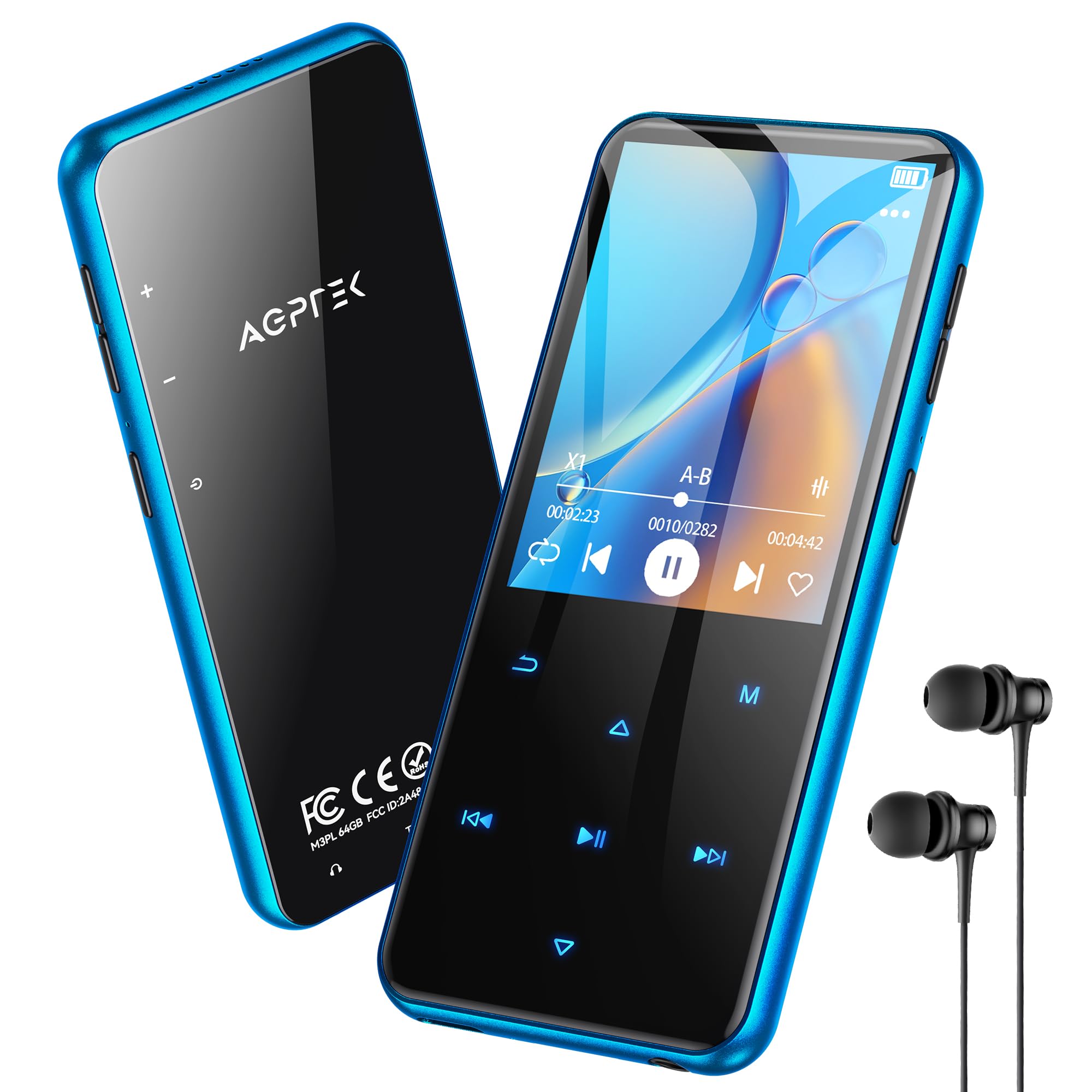 

AGPTEK MP3 Bluetooth 64GB HiFi Music 500mAh TF Card Support up to FM Stylish Includes Japanese Instruction PSE Perfect M3 Player, 5.3, Built-in, 2.4 синій