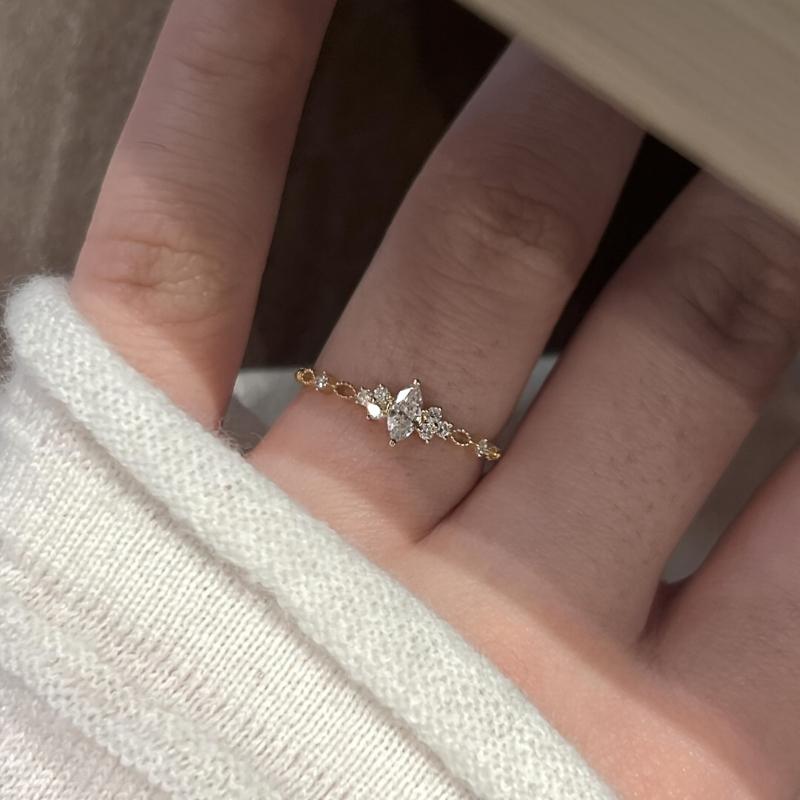 Light Luxury Gold Color Inlaid With Geometric Synthetic Zircon Adjustable Ring For Women'S Daily Wear Jewelry Accessories Gifts