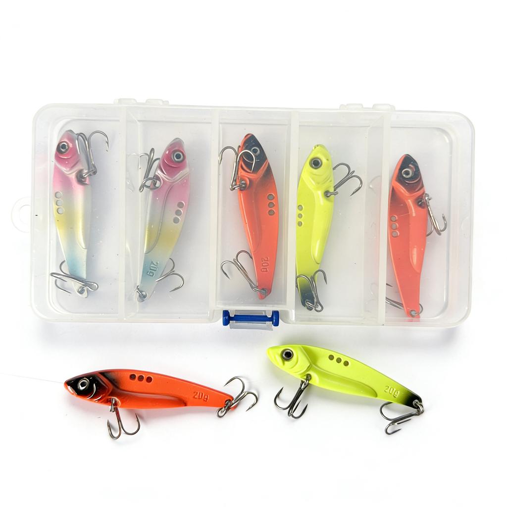 Colorful Metal VIB Lure 20g Artificial Hard Bait Sinking Trembling Swimbait Long-Range Casting Freshwater Hooks for Bass Pike