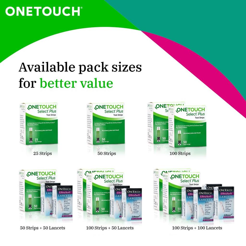 OneTouch Select Plus Blood Sugar Test Strips | Pack of 25 Strips | For use with OneTouch Select Plus Simple Glucometer