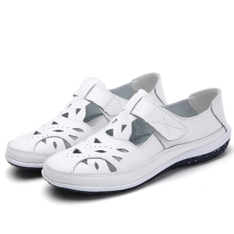 Summer Genuine Leather Retro Hollow Sandals for Women