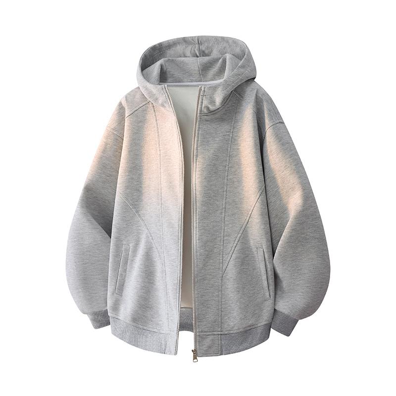 

Men s Light Gray Oversized Zip-Up Hoodie, Casual Full-Zip Sweatshirt with Hood, Streetwear Style for Daily Wear M