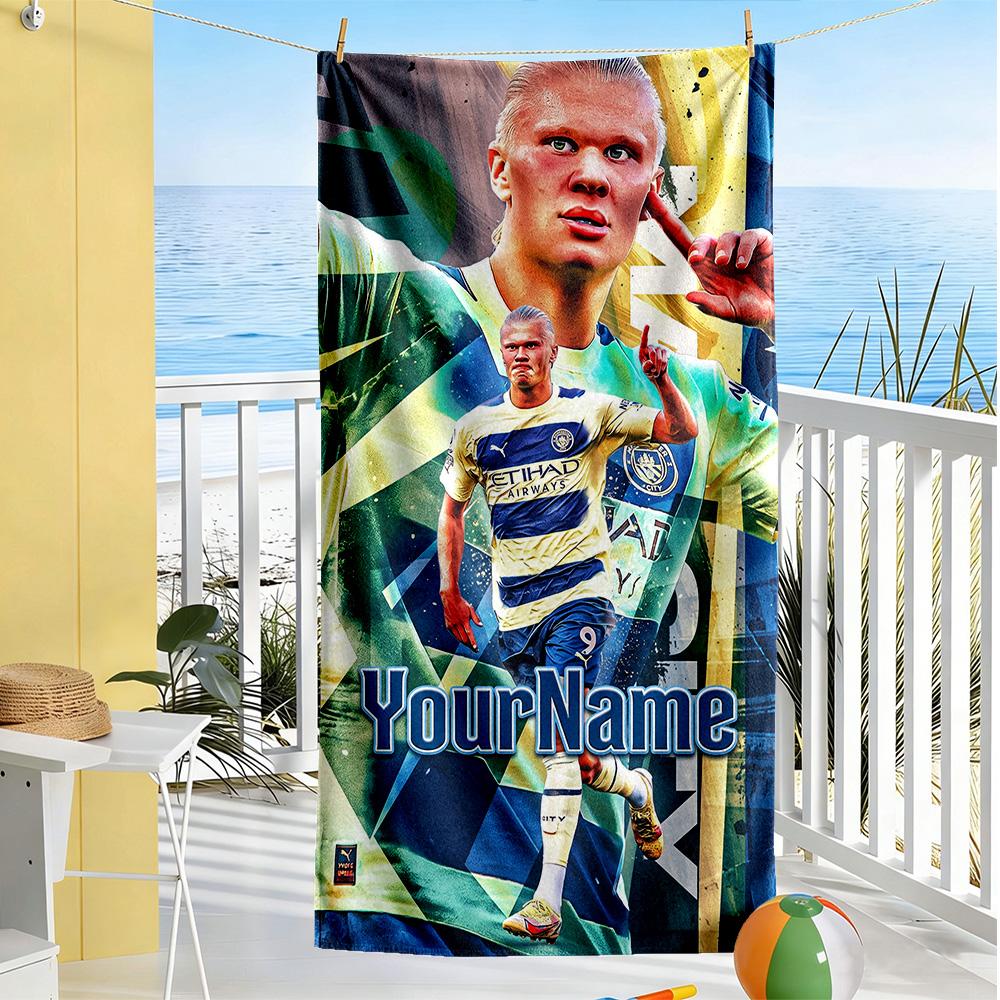 Haaland Customized Name Beach Towel Quick-Dry Soft Microfiber Ideal for Travel Outdoor Swim Pool Yoga Surf Camping Hiking Gym Gift Holiday