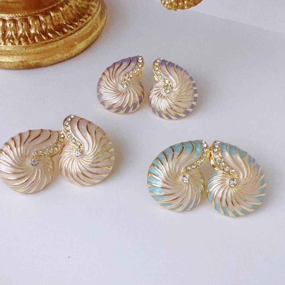 Zircon Nautilus-shaped Earrings Dainty Metal Stud Earrings Vintage Bohemian Earrings Seaside