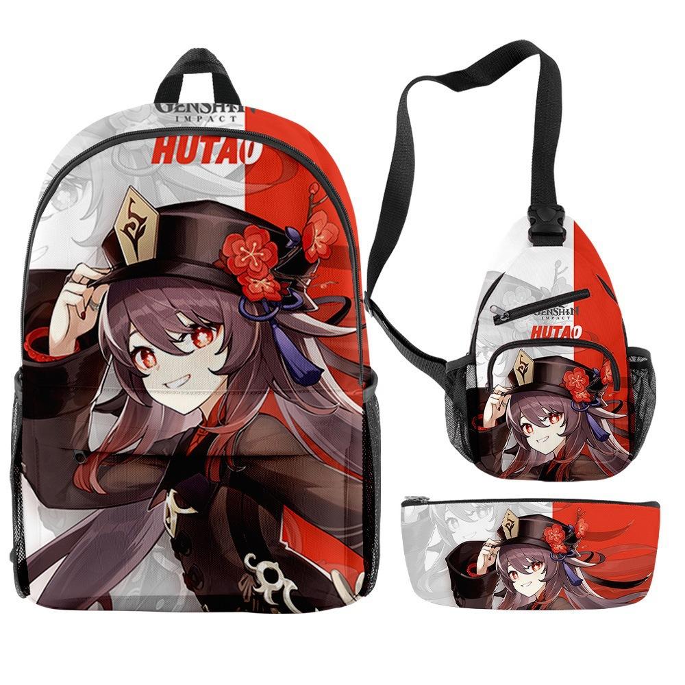 Luxury Novelty Cool Genshin Impact 3D Printed 3pcs/Set Pupil School Bags Travel Laptop Backpack Chest Bag Pencil Case